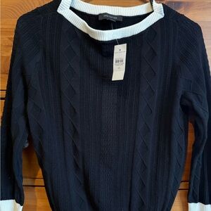Ann Taylor Black Knit Top with Cream Accent